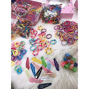 Hộp thun cột tóc cho bé, hộp thun 780 chi tiết dành cho bé gái, set kẹp tóc cho bé