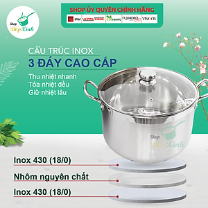 Nồi Inox 430 Bếp Từ 3 Đáy Fivestar Nắp Kính 30 cm - tặng 1 vá canh
