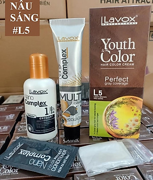 Nâu Cà Phê(Nâu Sáng L5) - Kem Nhuộm Dưỡng Tóc Phủ Bạc Lavox Youth&Color L5 - Màu Nâu Cà Phê (Mẫu Cũ Nâu Sáng)