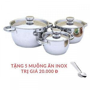 Bộ Nồi Inox 430 Bếp Từ 3 Chiếc Nắp Inox Fivestar Tặng 5 Muỗng Ăn