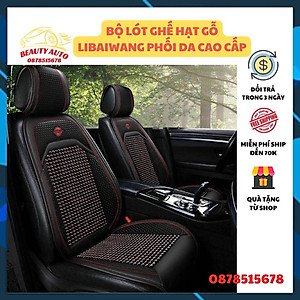 Lót Ghế Hạt Gỗ Ô Tô Phối Da Cao Cấp Libai - Lót Ghế Xe Hơi Chống Nóng, Thoáng Khí, Massage Lưng, Bảo Vệ Da Ghế Xe
