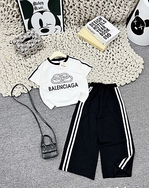 Bộ cộc tay cho bé gái quần dài size đại 5-12 tuổi in chữ BELACIA vải cotton co giãn 4 chiều kiểu dáng thời trang