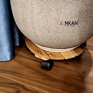 Đế Lót Chậu Cây ANKAN Có Bánh Xe - Gỗ Tràm Mặt Tròn 30cm, Tải Trọng 60kg - Màu Vàng