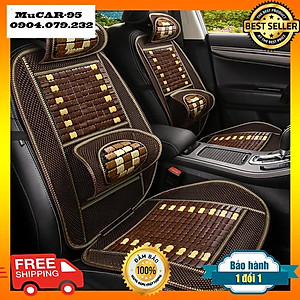 Bộ tấm lưới tựa lưng massage hạt gỗ lót ghế trên xe hơi, ô tô