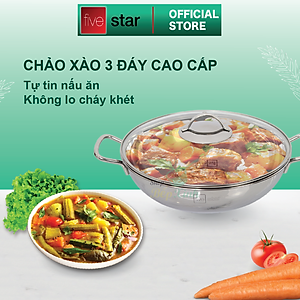 Nồi lẩu xào 3 đáy từ cao cấp Fivestar 32cm nắp kính , tặng 2 vá canh