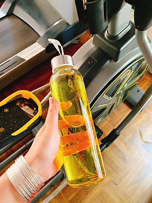 Bộ 5 BÌNH THUỶ TINH DETOX dây xách nắp bạc 500ml 