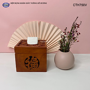 Hộp Đựng Khăn Giấy Vuông Bằng Gỗ Hương Điêu Khắc Tinh Xảo Sang Trọng - CTH750V