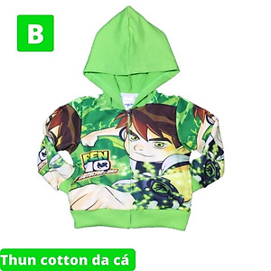 Áo khoác bé trai hình ben 10 từ 9-43kg. Chất thun da cá hút mồ hôi- hình in sắc nét - Kiến Lửa
