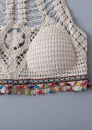 Áo bikini len móc đi biển cực xinh, sợi len cotton dai khỏe, thoáng mát, hàng đẹp, mẫu mới nhất, đồ bơi len nữ xinh xắn | BL003