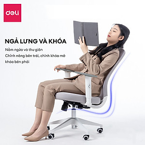 [ ] Ghế Xoay Văn Phòng Công Thái Học Cao Cấp Có Khóa Ngả Lưng 135 Độ Gối Tựa Đầu 3D Tựa Tay Điều Chỉnh Deli - Hỗ Trợ Đốt Sống Cổ Tối Ưu Tư Thế Ngồi - Bảo Hành 3 Năm - Ghế Làm Việc Tại Nhà, Văn Phòng