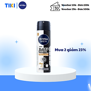 Xịt Ngăn Mùi NIVEA MEN Black & White Ngăn Vệt Ố Vàng Vượt Trội 5in1 (150ml) - 85388