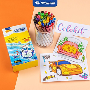 Bút Lông Màu Thiên Long Fiber Pen Washable SWM-C006 - 36 Màu- Viết Được Nét Mảnh Nét To- Mực rửa được