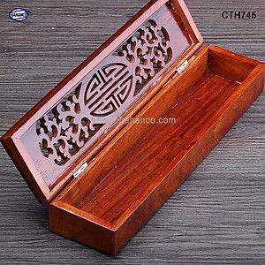 Hộp đựng đũa gỗ hương đỏ - đục khắc tinh tế (CTH745) Sang trọng - Đựng đũa sang trọng làm quà tặng