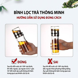 Bình Pha Trà Thuỷ Tinh 2 Lớp Cách Nhiệt Có Lõi Lọc Inox Chịu Nhiệt Cao Dung Tích 450ml Cầm Tay Tiện Lợi - HÀNG CHÍNH HÃNG MININ