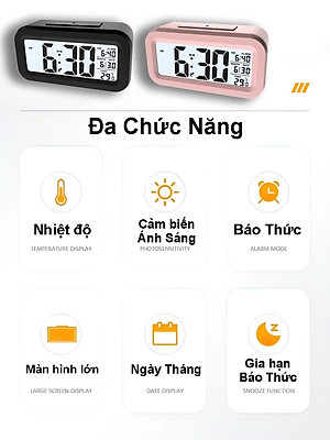 Đồng hồ báo thức điện tử để bàn màn hình đa chức năng thời gian, lịch, báo thức, nhiệt độ - Giao Màu Ngẫu Nhiên