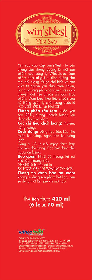 Yến Sào cao cấp win'snest Tổ Yến Chưng Sẵn Không Đường 20% (6 Lọ/Hộp) thích hợp cho mọi đối tượng đặc biệt là người ăn kiêng và tiểu đường. 