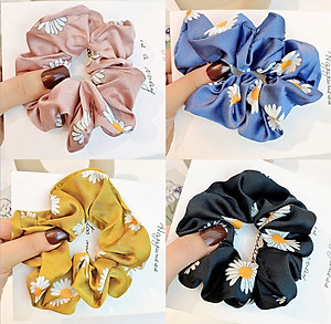 Dây buộc tóc Scrunchies lụa in hoa cúc HD98
