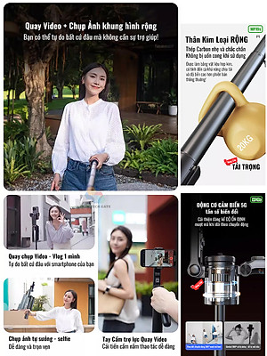 Gậy quay video MP19s thông minh,chụp ảnh, livestream, kim loại bền bỉ, gimbal 360 dõi theo, nâng cấp, hàng chính hãng