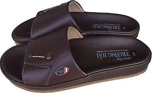 Dép nam quai ngang Trường Hải một bản da bò thật đế kếp mềm dẻo không trơn QN0421