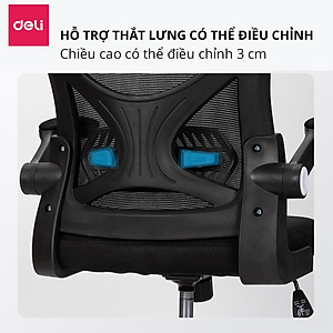 Ghế Xoay Văn Phòng Ngồi Làm Việc Công Thái Học Có Tựa Đầu Deli - Tay Gập Thông Minh, Có Ngả Lưng, Lưới Thoáng Khí, Chân Xoay Tiện Ích, Đệm Ghế Êm Aí - Phù Hợp Học Sinh, Văn Phòng, Game Thủ, Gaming - Hàng Chính Hãng