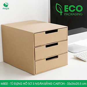 MS02 - 33x26x25.5 cm - Tủ đựng hồ sơ 3 ngăn bằng carton