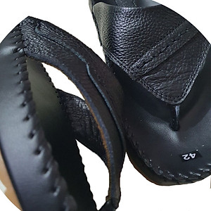 Dép nam xỏ ngón đen may viền  chính hãng Trường Hải da bò đen  XN1003