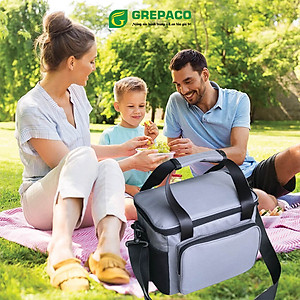 Túi Đựng Hộp Cơm Giữ Nhiệt Grepaco Nóng Lạnh Nhiều Ngăn Đựng Đồ Thức Ăn Văn Phòng, Du Lịch – Vải Bố Canvas, Kích Thước Size To (Cỡ Lớn), Kiểu Giỏ Xách Và Quai Đeo Vai Thời Trang Nam Nữ - Tặng Túi Đựng Muỗng Nĩa - Hàng Chính Hãng