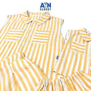 Bộ quần áo ngắn cho mẹ họa tiết Kẻ vàng trắng cổ sơ mi linen cotton - AICDMEXU7K6V - AIN Closet