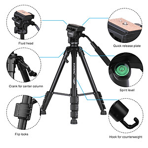 Chân máy YUNTENG VCT-691RM dùng cho máy ảnh, máy quay và điện thoại ( Kèm đầu kẹp xoay 360 độ, Remote và túi đựng) - Hàng chính hãng