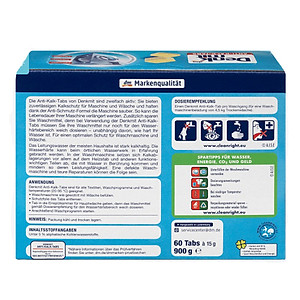 Hộp 60 viên khử mùi hôi, làm sạch lồng máy giặt Denkmit Anti-Kalk-Tabs Đức
