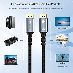 Cáp DisplayPort FIRO - Dây DisplayPort 1.4 8K/60Hz/32,4Gbps - Dài 2 Mét Lõi Dù Dùng Cho Tivi/ Máy Tính/ Playstation - Hàng Chính Hãng