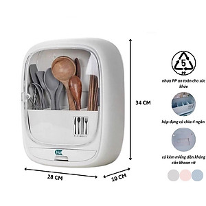 Hộp Đựng Đũa Thìa Dán Tường HOKORI, Bốn Ngăn Tiện Dụng Có Nắp Đậy, Dán Tường Siêu Chắc Chắn - Hàng Việt Nam