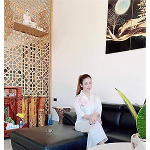 Bộ Đi Lễ Chùa - Đồ Lam Nữ Đi Chùa Đẹp Cao Cấp Trang Nhã Vải Lụa Hoa Nổi 2021 Dành Cho Phật Tử AL002