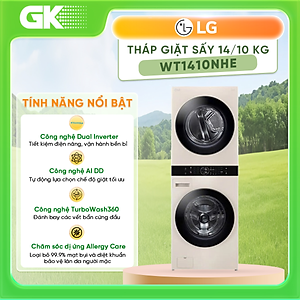 Tháp giặt sấy LG WashTower Inverter giặt 14 kg - sấy 10 kg WT1410NHE - Hàng Chính Hãng - Giao HCM