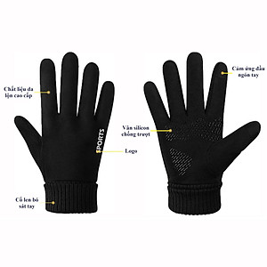 Găng tay phượt dành cho nam lót nỉ lông ấm áp cảm ứng điện thoại phủ gen nhựa chống trượt GTNK02