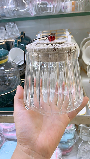 LỌ HŨ THỦY TINH ĐỰNG TRÀ, THỰC PHẨM KHÔ NẮP VẢI VÂN SỌC- ANTH693