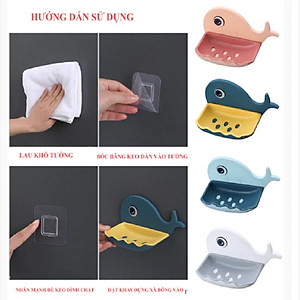 Kệ nhà tắm đựng xà phòng dán tường cá heo, 2 lớp có lỗ thoát nước miếng dán siêu chắc / không cần khoan tường, khay để xà bông cho bé - giao màu ngẫu nhiên 