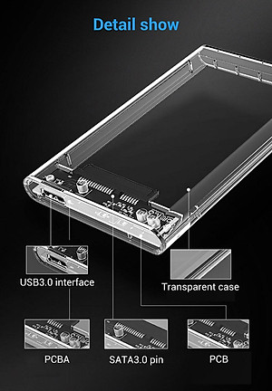 Hộp ổ cứng ORICO 2139U3 2.5" SSD/HDD SATA 3 USB 3.0 trong suốt - Hàng Chính Hãng