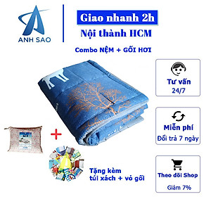 Combo nệm ngủ trưa văn phòng cao cấp A 80x190cm + 1 gối hơi 35 x 50 cm - tặng kèm 1 vỏ gối cotton poly cùng màu