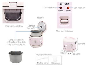 Nồi Cơm Điện Nắp Gài Tiger JNP-1000 - 1L JASMIN - Hàng Chính Hãng