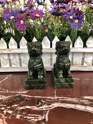 Cặp Kỳ Lân phong thủy đá Seperentine ( đá ngọc Ấn Độ ) trang trí bàn làm việc - Cao 9 cm