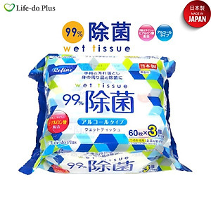 Khăn ướt khử trùng, không mùi Life-do.Plus 60 tờ x3 có cồn - nội địa Nhật Bản