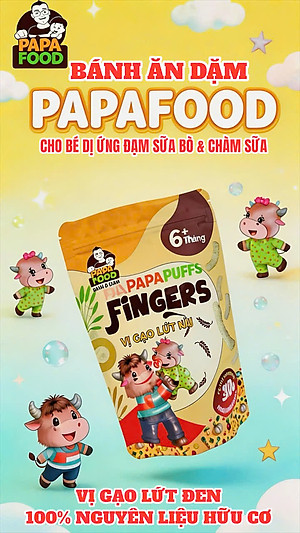 Bánh ăn dặm PAPAFOOD PAPAPUFFS FINGERS - 100% Nguyên Liệu Hữu Cơ - CHO BÉ DỊ ỨNG ĐẠM SỮA BÒ & CHÀM SỮA - Gói 30G - (MSMV: 8938549094094)