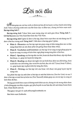 Bài Tập Tiếng Anh 7 - Có Đáp Án (Dùng Kèm SGK Tiếng Anh 7 Global Success)