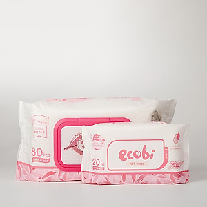 Khăn ướt cho bé Ecobi Hương dịu nhẹ không cồn không paraben an toàn cho trẻ sơ sinh