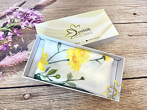 Khăn Lụa Vuông Vẽ Hoa Dã Quỳ SenSilk 90x90cm, Painting Silk Scarves for Women, Khăn Quàng Cổ Thời Trang