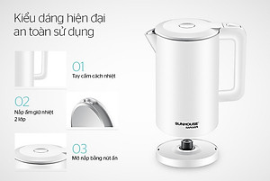 Ấm Siêu Tốc INOX 2 Lớp 1.7L SUNHOUSE MAMA SHD1386W - Hàng Chính Hãng