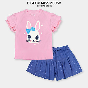 Đồ bộ cộc tay bé gái Bigfox Miss Meow size đại mùa hè vải cotton mềm mại in thỏ dễ thương cỡ 3-11 tuổi 30kg 40kg