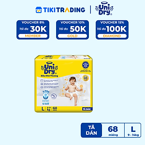 Tã dán em bé Siêu khô thoáng gói Super Jumbo Unidry G6X size L-68 miếng