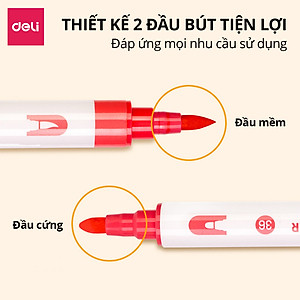 Bút Sơn Acrylic Marker 2 Đầu Cao Cấp Deli - Kèm Hộp Nhựa - 12/24/36/48 Màu Đậm, Đều - Tô Màu Đi Nét DIY Vẽ Giày Quần Áo